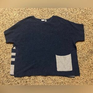 Kinross Cashmere navy and cream poncho